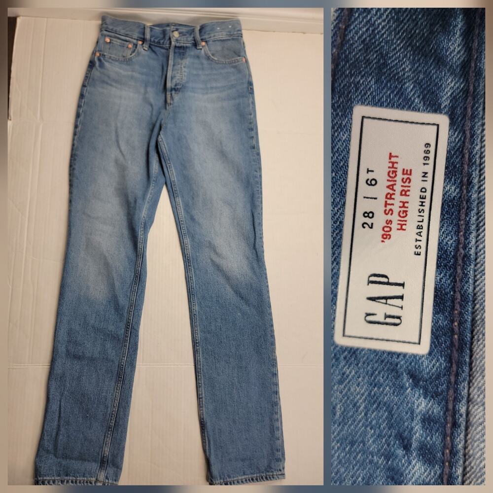 GAP Jeans Sz 28 6T Womens 90's High Rise Straight 100% Cotton Rigid Button Fly